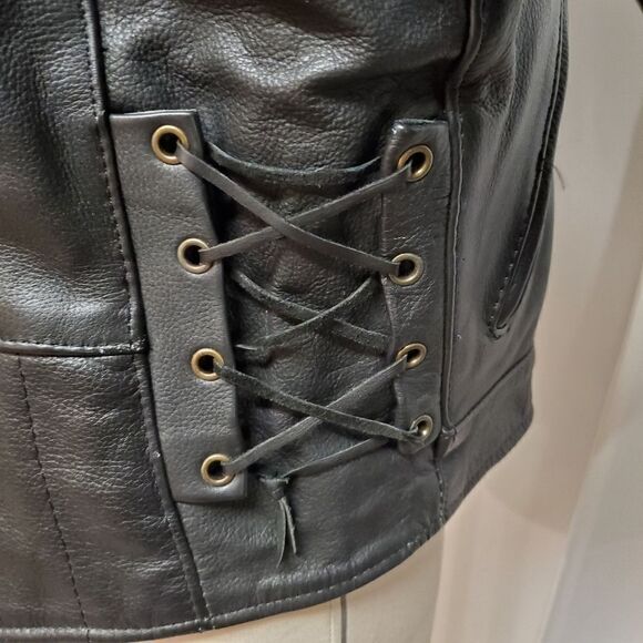 Vintage 90s y2k Hudson Leather Black Armored Moto Motorcycle Racing Jacket Large - Picture 7 of 11